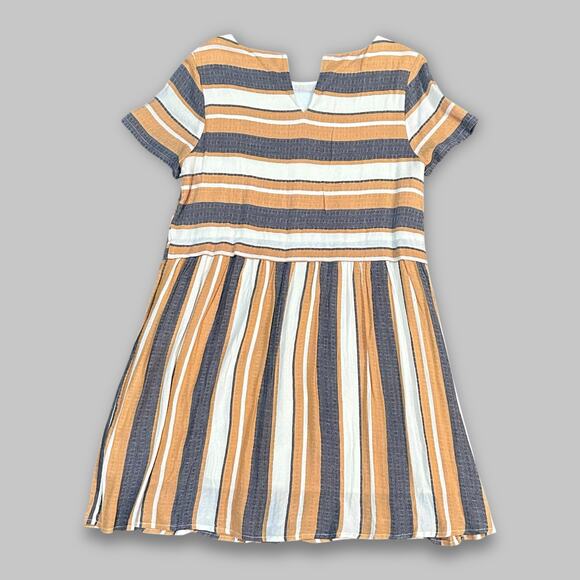 Doe & Rae Mustard Yellow, White & Gray Striped Short Sleeve Dress - Women Small - Picture 2 of 6